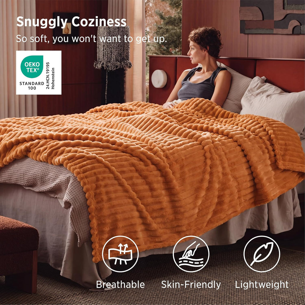 Bedsure Gentlesoft Queen Blanket for Bed - Cozy Soft Fall Blankets for Women, Cute Large Fall Throws for Girls, Orange, 90X90 Inches