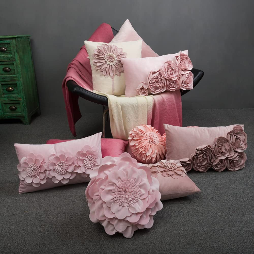 3D Rectangle Velvet Rose Throw Pillow Covers for Modern Decoration and Gift 12 X 20 Inch Rose Gold
