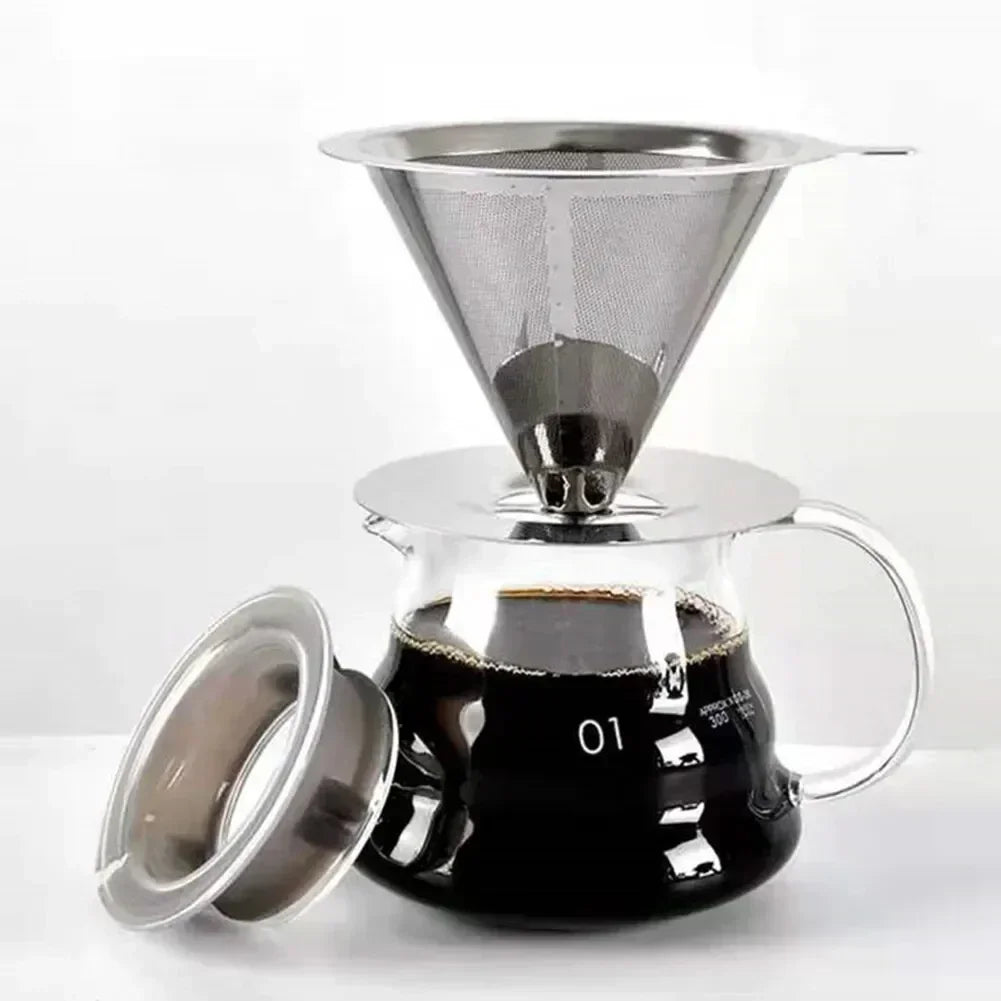 Reusable Coffee Filter Holder Versatile Double Layer Stainless Steel Coffee Tea Strainer Coffee Accessories Coffee Making Tool