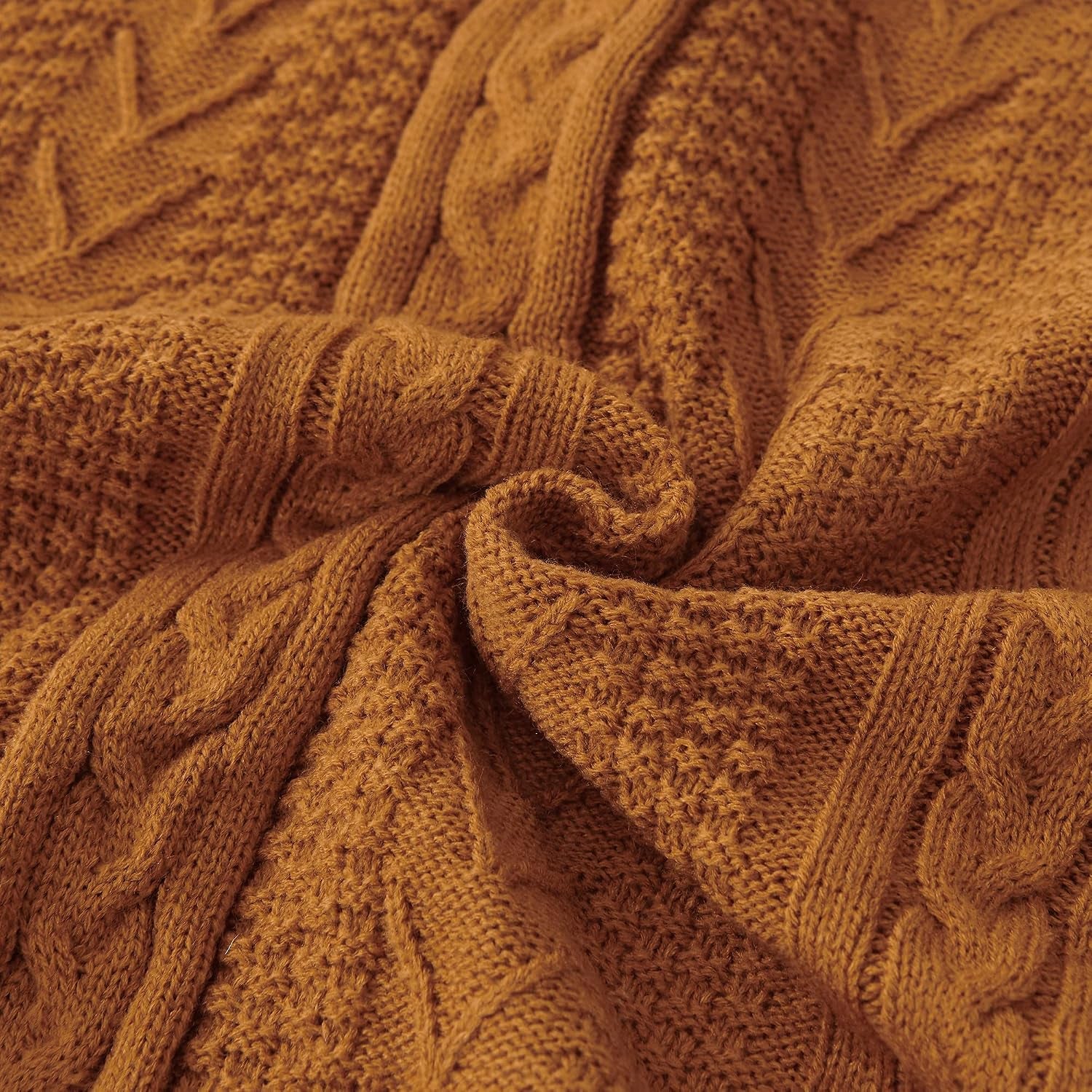 Acrylic Cable Knit Sherpa Throw Blanket - Thick, Soft, Big, Cozy Burnt Orange Knitted Fleece Blankets for Couch, Sofa, Bed - Large 60 X 80 Inches Coverlet All Season