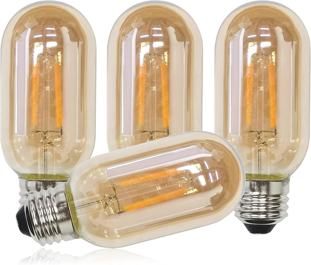 T45 E26 Amber Antique LED Edison Light Bulb,T14 LED Tubular Vintage Antique Dimmable Led Bulb,2 Watt 120V 2200K Warm White 120 Lumens 25 Watt Equivalent,4 Pack