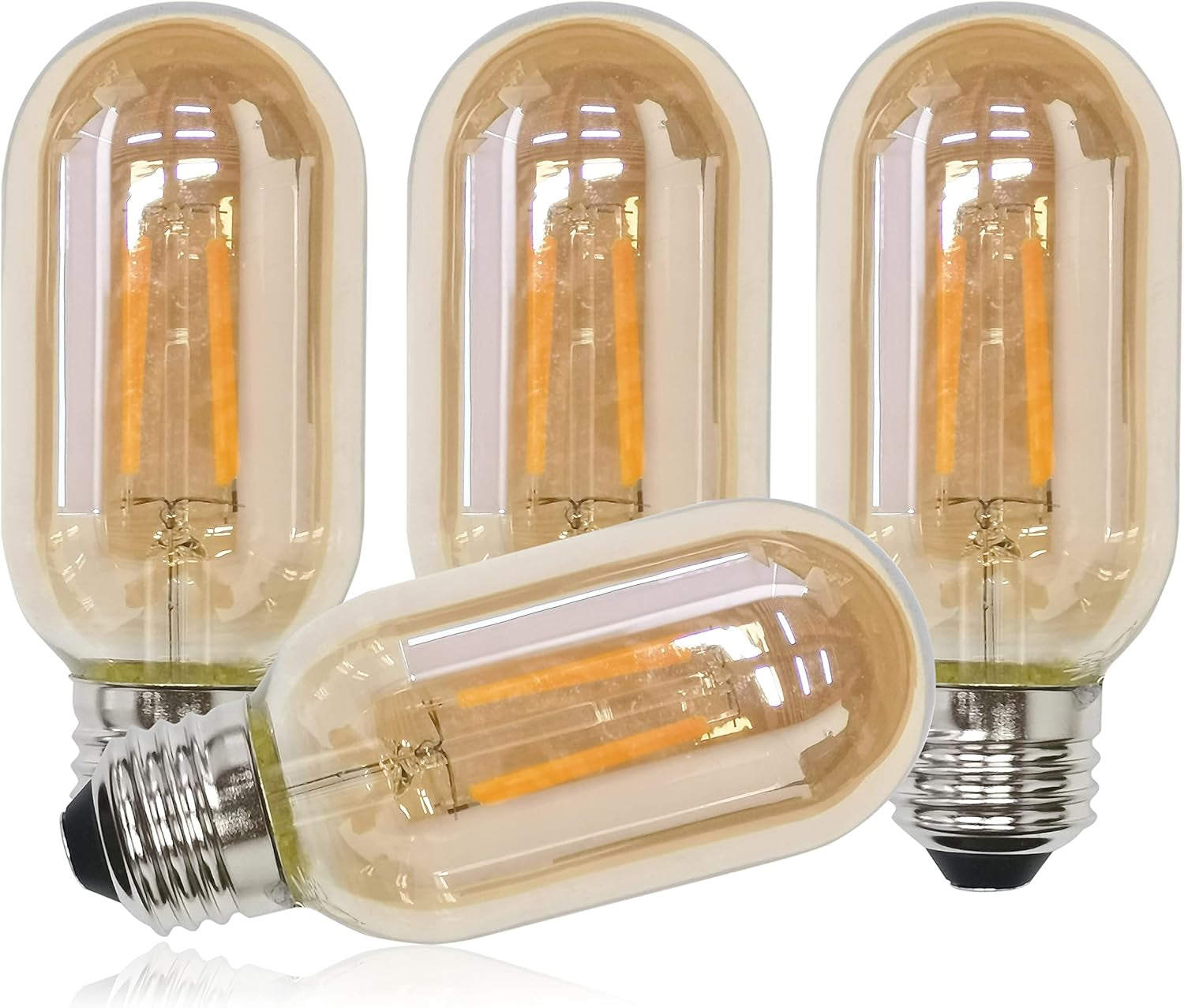 T45 E26 Amber Antique LED Edison Light Bulb,T14 LED Tubular Vintage Antique Dimmable Led Bulb,2 Watt 120V 2200K Warm White 120 Lumens 25 Watt Equivalent,4 Pack