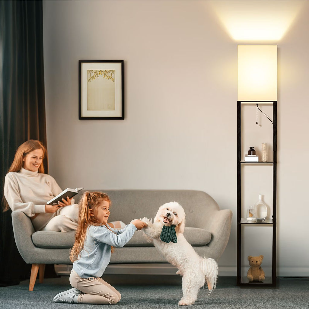 63'' Floor Lamps with Shelves, Home Standing Lamp, Include 1000 Lumens Lighting Bulbs, Shelf Floor Lamp, Black Floor Lamps for Living Room, Bedroom, Lamp with Storage Dustproof, UL Certified