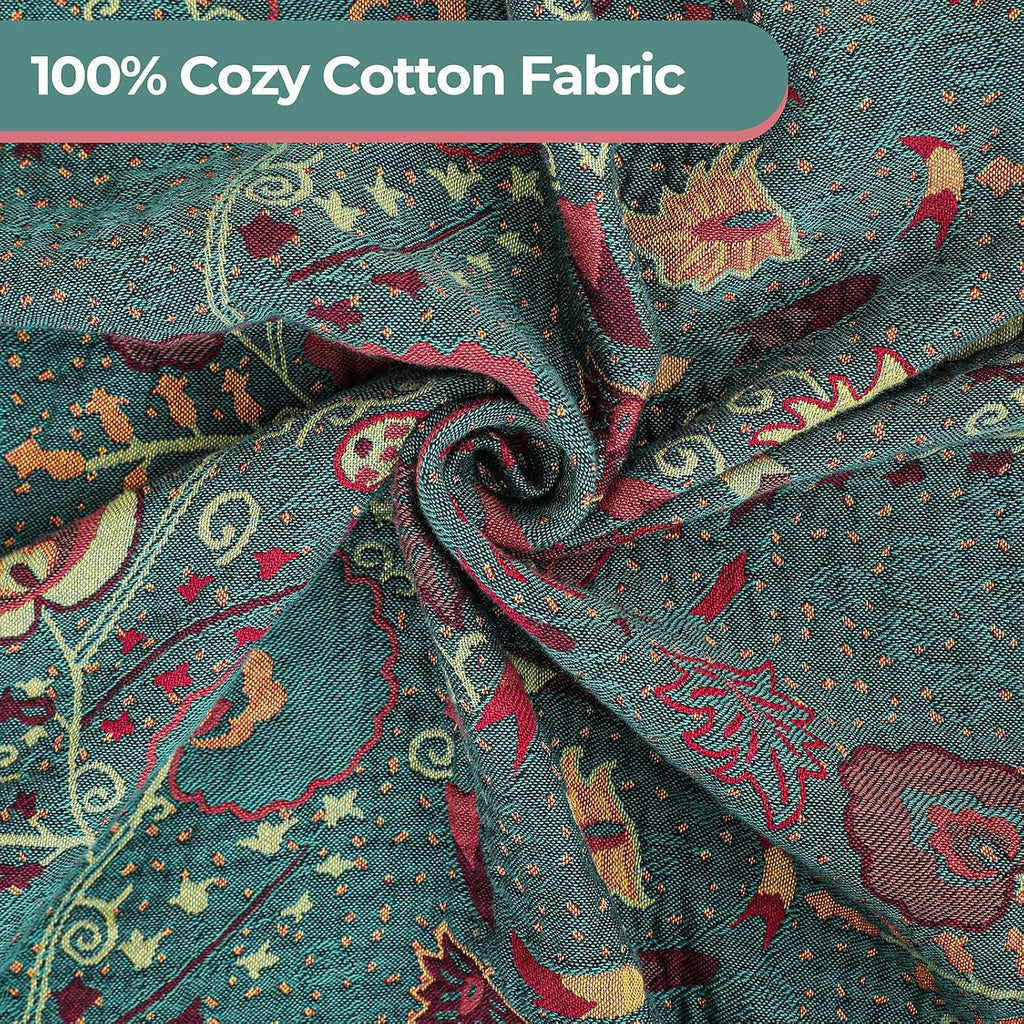 100% Cotton Green Floral Boho Throw Blanket for Bed 90"X98" | 4-Layer Gauze Breathable Muslin Blanket,Soft Lightweight All Season Quilt with Fringe,Multi-Purpose Blanket,Ideal Gift