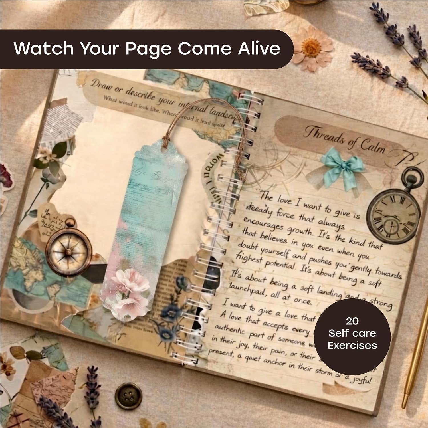 Vintage Chapter Journal Scrapbook Starter Kit for Women Adult Teen | Junk Scrapbook Supplies - Washi Tape, Stickers, Paper, Bullet Art, DIY Journaling Scrapbooks Set - Calligraphy & Sumi Brushes