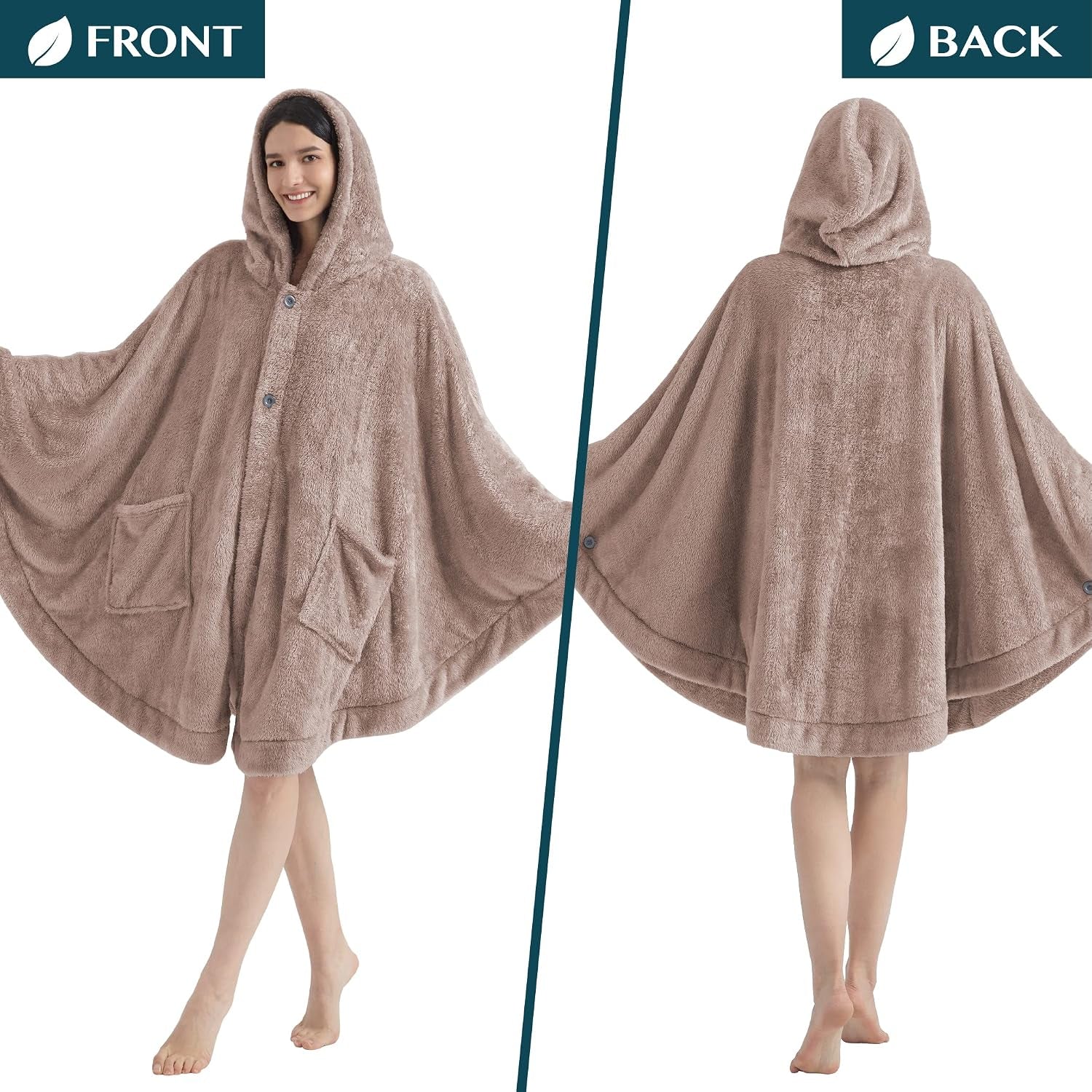 Hooded Blanket Poncho for Women, Wearable Sherpa Fleece Wrap with Pockets, Cozy Shawl Gift for Mom Grandma Wife