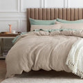 Bedsure Waffle Comforter Set King Khaki Soft Cotton Bedding Set for All Seasons Waffle Weave Bed Set 3 Pieces 1 Comforter (104"x90") and 2 Pillow Shams Premium Cotton Cover with Polyester Fill