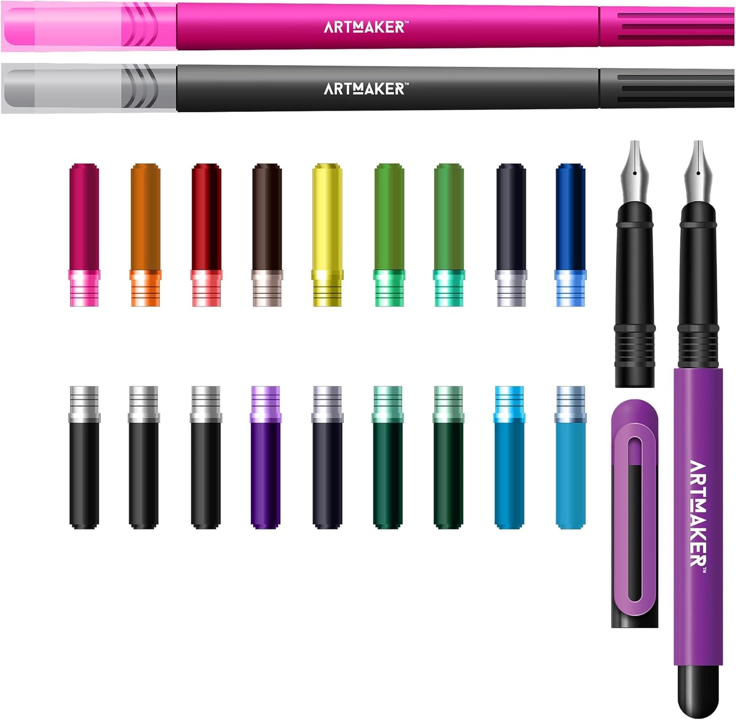 Art Maker: Calligraphy - Complete Starter Kit, Pocket Studio, Instruction Book, Fountain Pen, Dual-Tip Pens, Nibs & Ink Cartridges, Lettering Supplies
