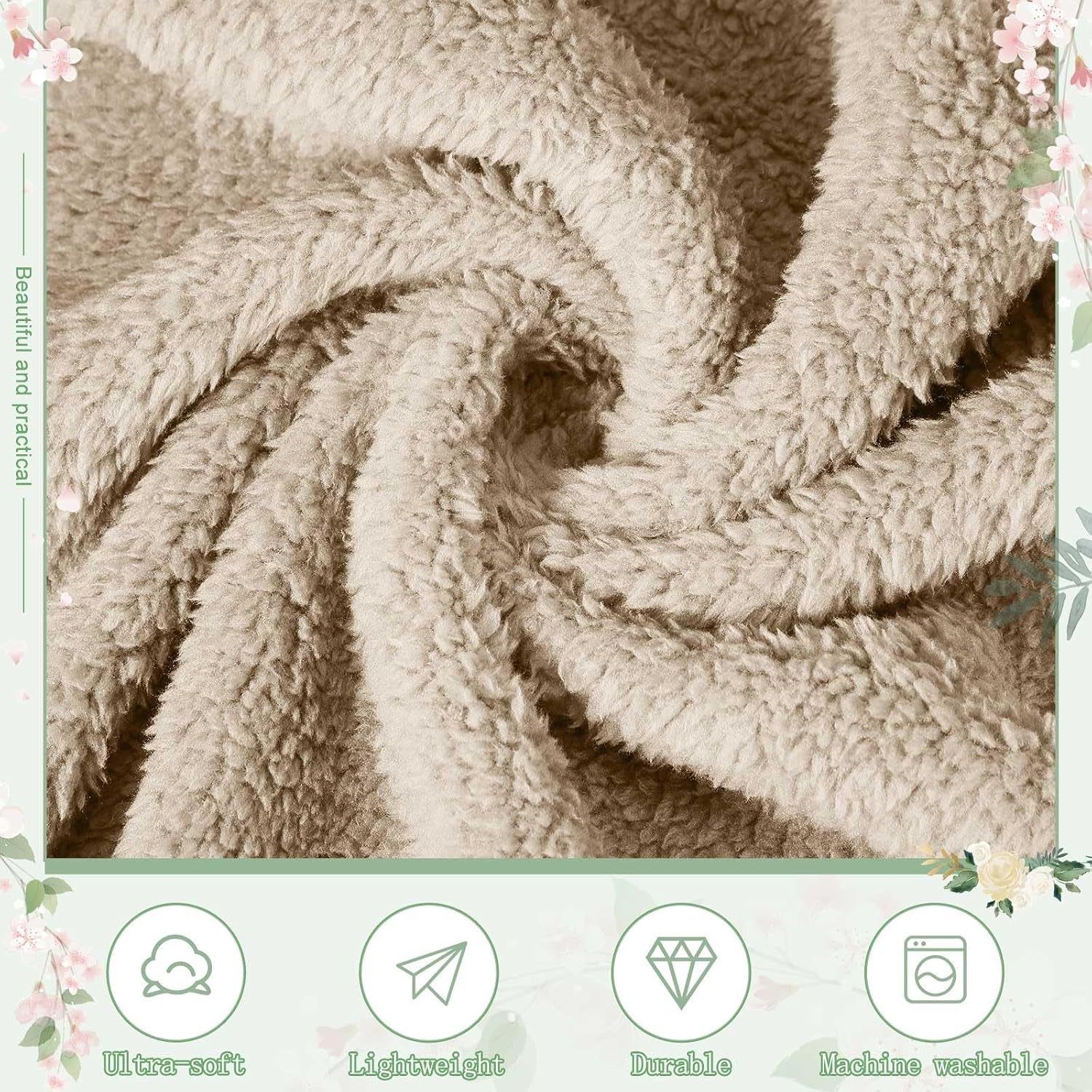 12Pcs 50 X 60'' Sherpa Fleece Throw Blanket Bulk with Thank You Cards and Ribbon Soft Sherpa Throw Warm Fleece Blankets for Wedding Gifts Bed Couch Sofa Season(Khaki)