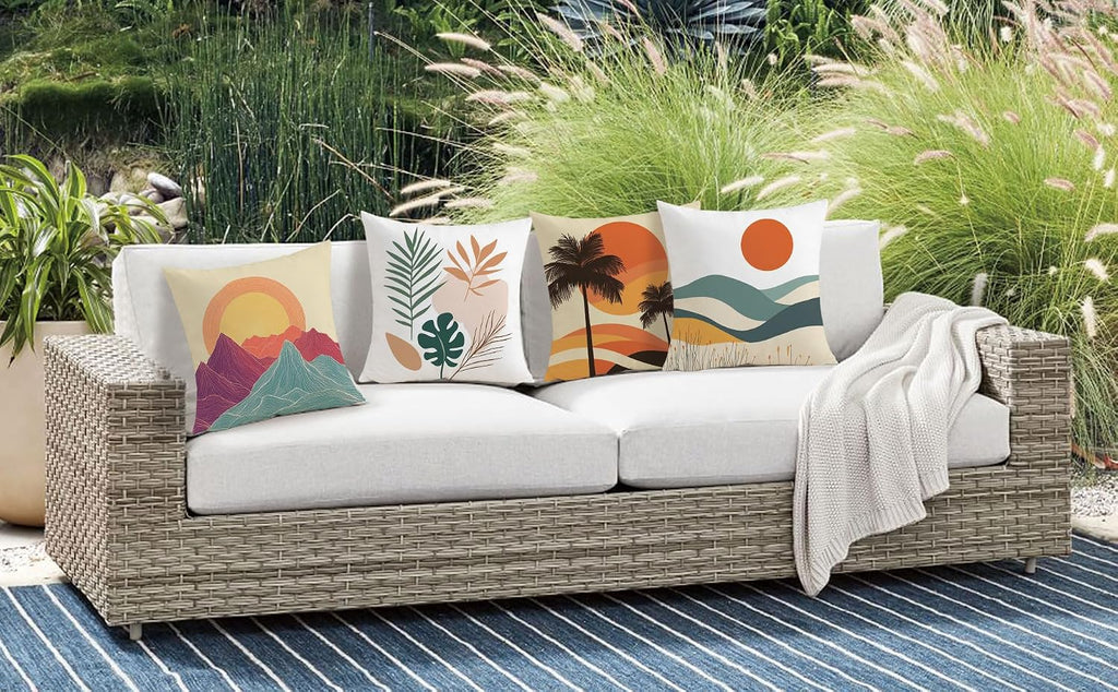 Tropical Pillow Covers 18X18 Inch Summer Decorative Pillow Covers Set of 4 | Double Sided Printing, Sunset Coastal Palm Leaves Beach Decorative Throw Pillow Cases, for Sofa Couch Porch Bed Living Room