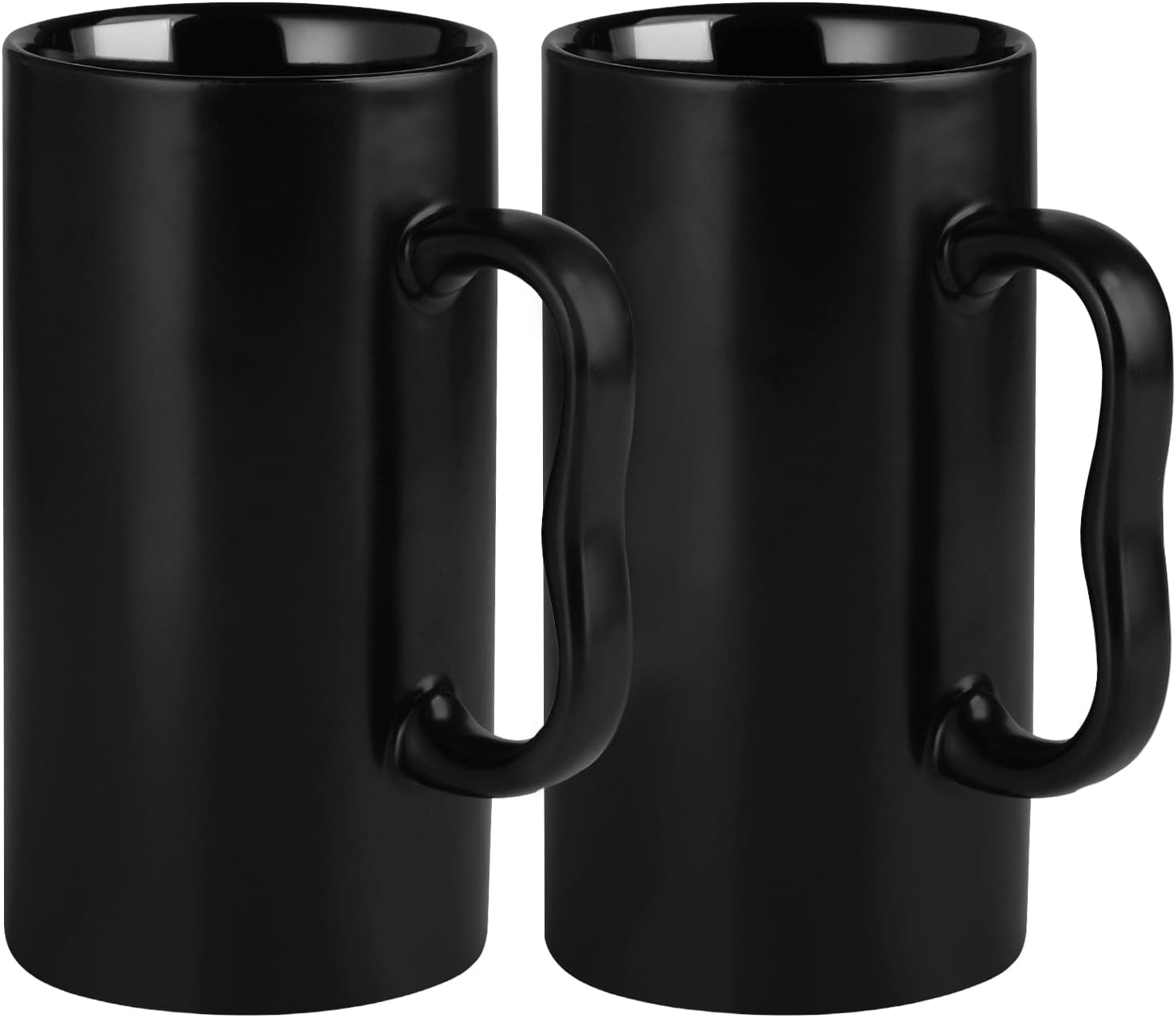20 Oz Large Ceramic Coffee Mugs,Tall Beer Cups with Big M Handle,600Ml Oversized Bulk Porcelain Latte Cappuccino Espresso XL Cup Set of 2 for Men and Women Gifts Black