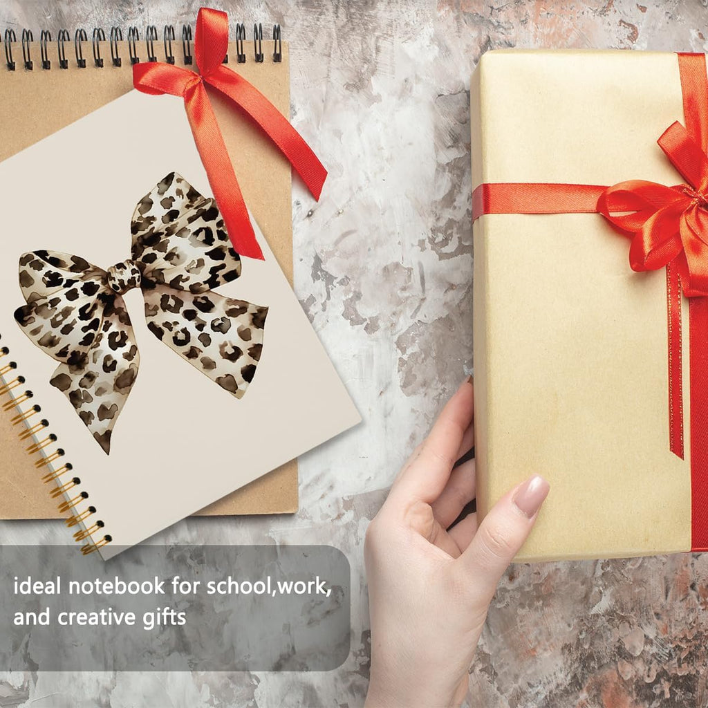 Preppy Cheetah Leopard Bow Notebook Journal Gifts for Women Girls, Trendy Journaling Notebook for Work Office School Supplies Note Taking, 5.5X8.3