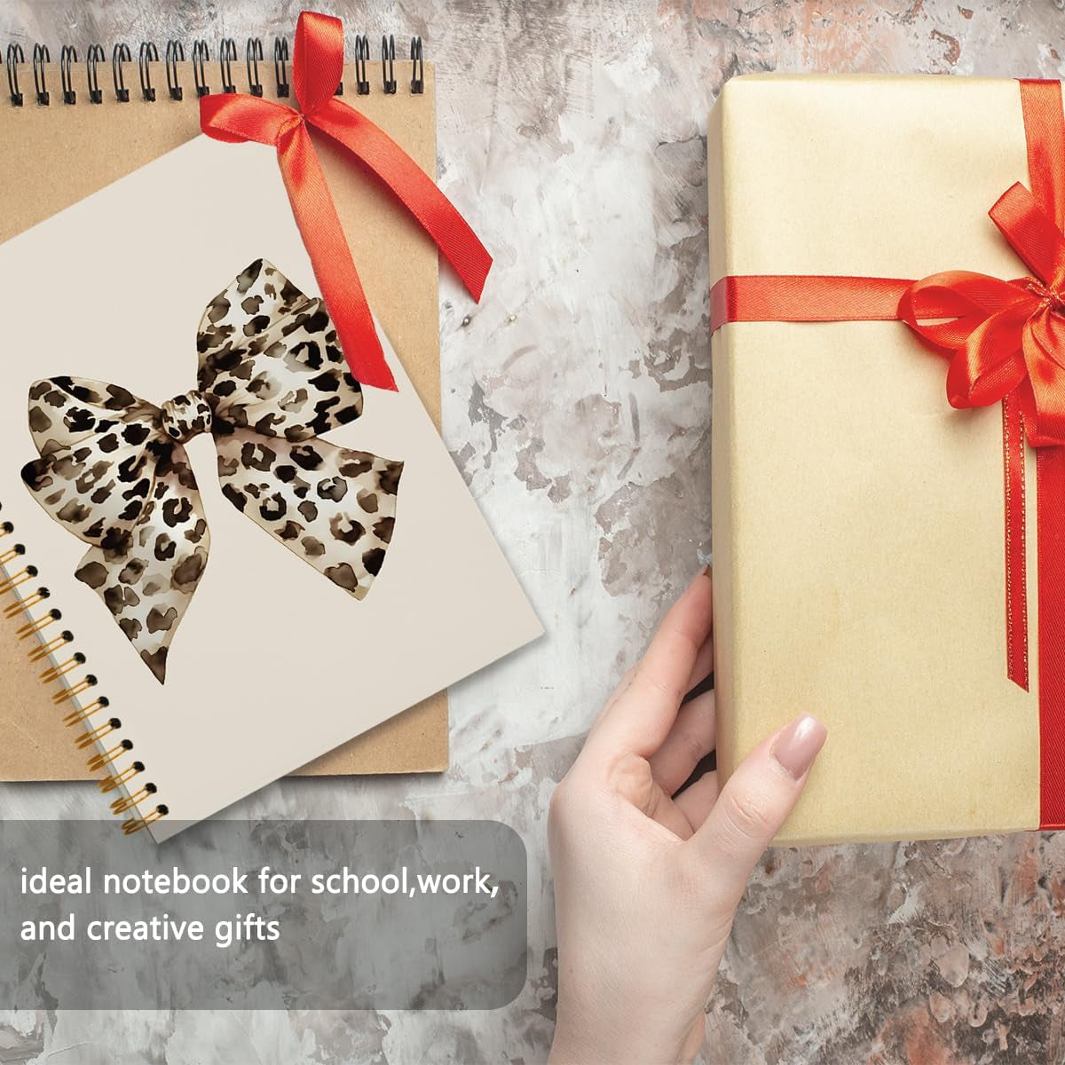 Preppy Cheetah Leopard Bow Notebook Journal Gifts for Women Girls, Trendy Journaling Notebook for Work Office School Supplies Note Taking, 5.5X8.3