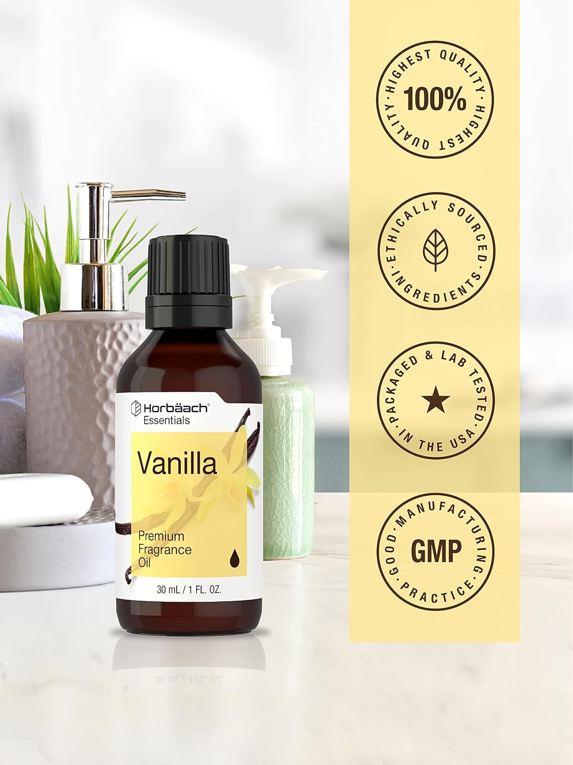 Horbaach Vanilla Fragrance Oil | 1 Fl Oz | for Candle, Perfume, Soap Making, Diffusers & Aromatherapy