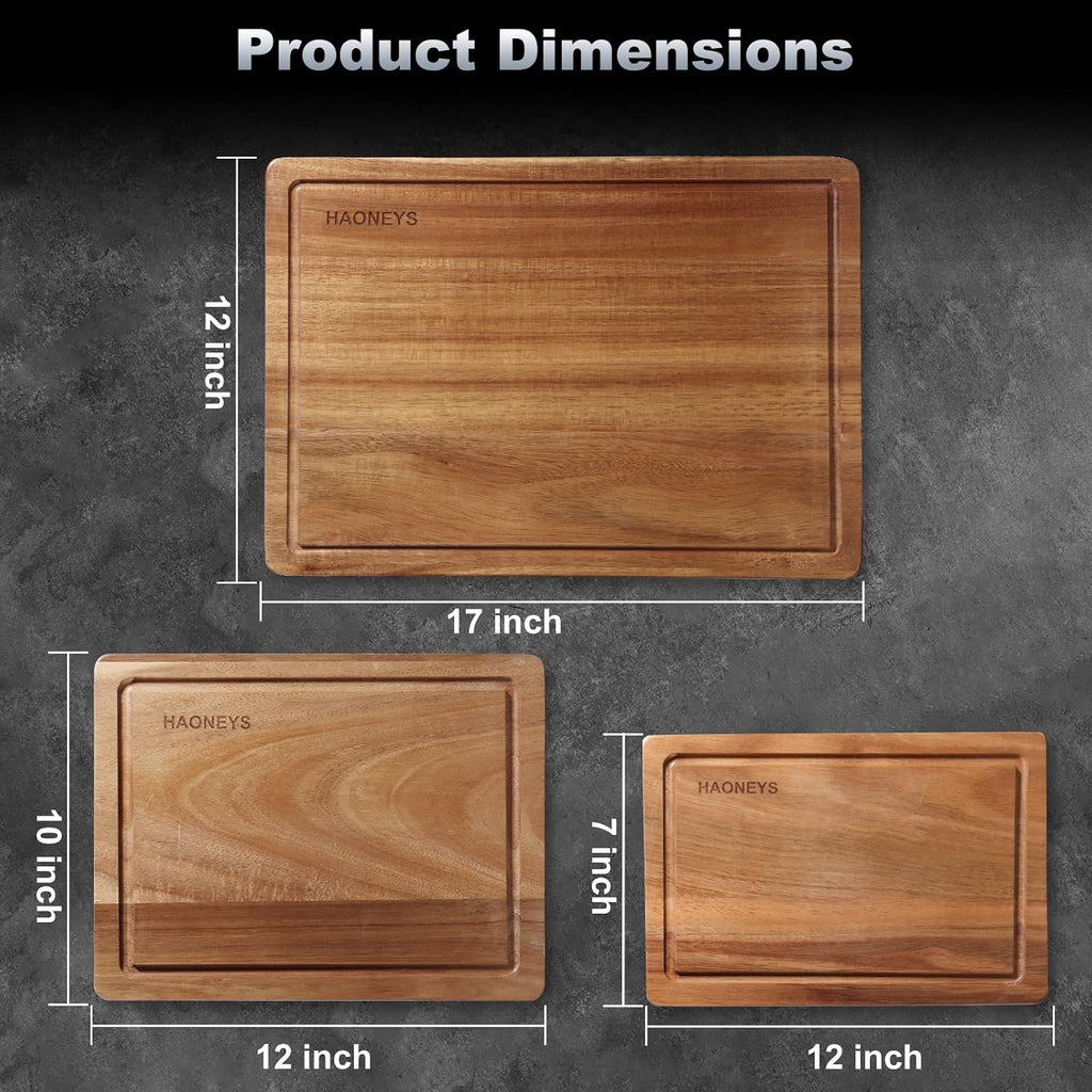Wood Cutting Boards Set of 3 for Kitchen, Large Wooden Cutting Board with Juice Groove, Charcuterie Board, Chopping Board for Meat, Cheese, Fruits, and Vegetables