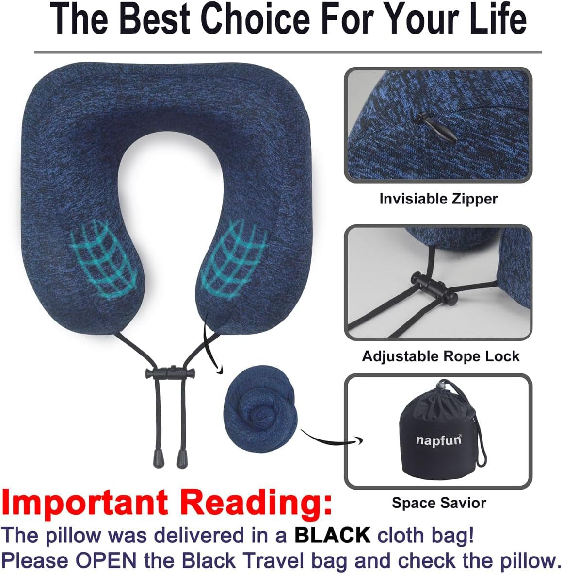 Neck Pillow for Traveling, Upgraded Travel Neck Pillow for Airplane 100% Pure Memory Foam Travel Pillow for Flight Headrest Sleep, Portable Plane Accessories, Blue