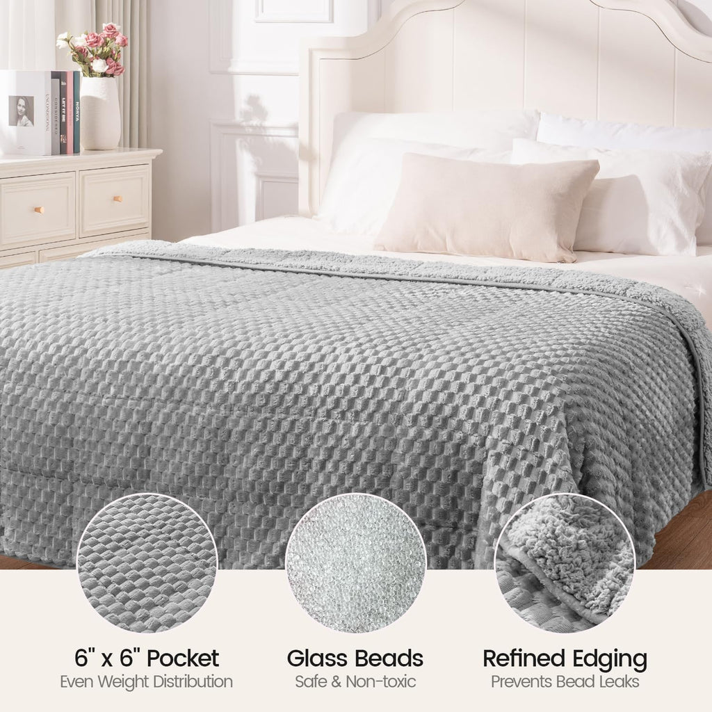Super Fuzzy Soft Fleece Sherpa Weighted Blanket 20 Lbs for Adults, 3D Imitation Turtle Shell Luxury Weighted Throw for Better Sleep, Dual Sided Cozy Heavy Blankets for Couch Bed, Grey, 60" X 80"