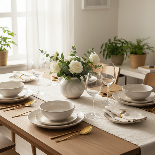 Milkyway dinnerware full table setting