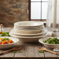 Ceramic pasta bowls stacked front view