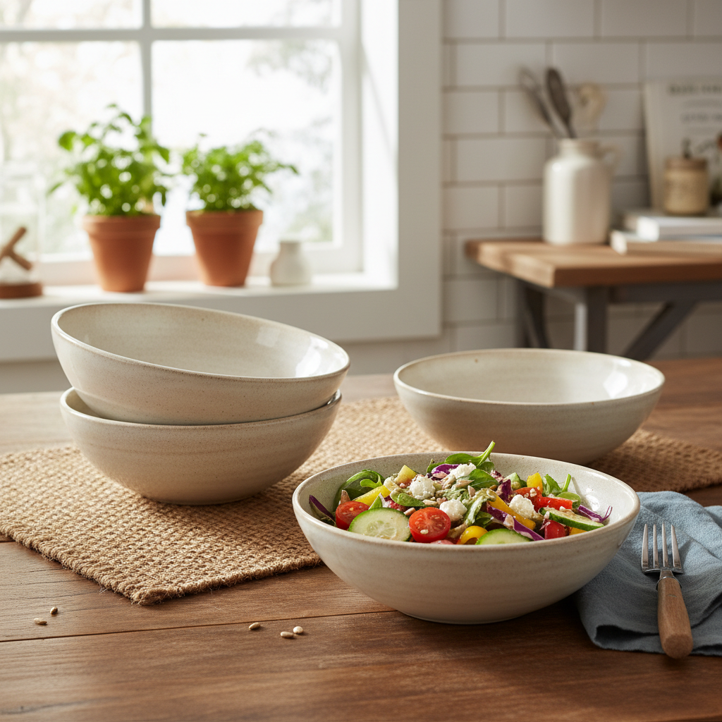 Ceramic pasta bowl with salad