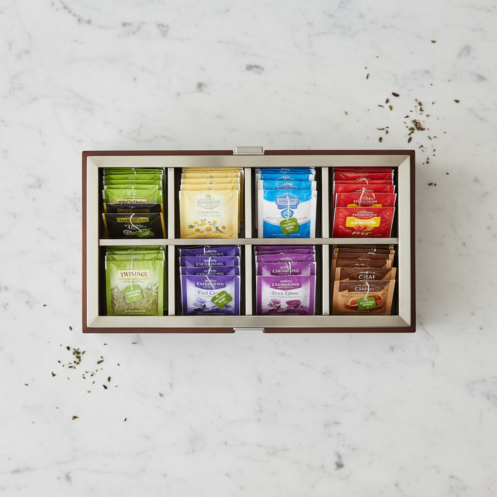 Tea Bag Organizer flat lay