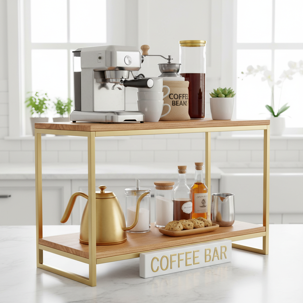 Coffee bar shelf side angle