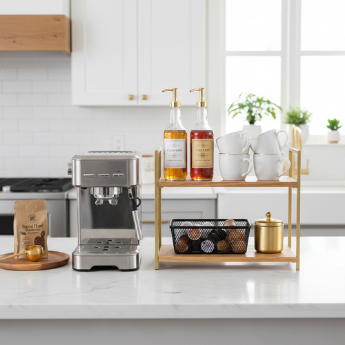 Coffee bar shelf front view