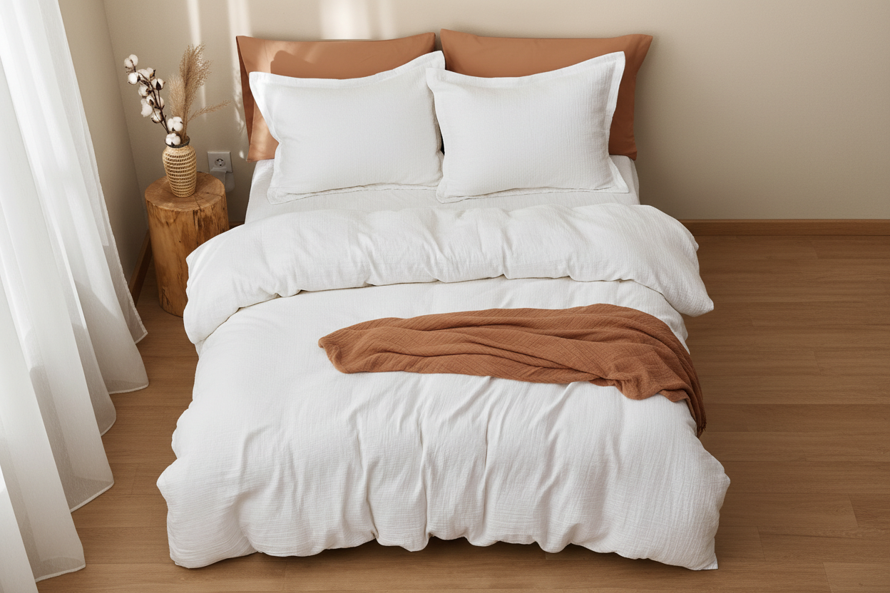 White Muslin Duvet Cover - Aerial Top-Down View