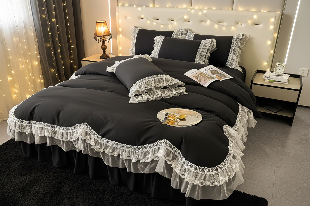 Black Lace Ruffle Duvet - Romantic Bedroom
