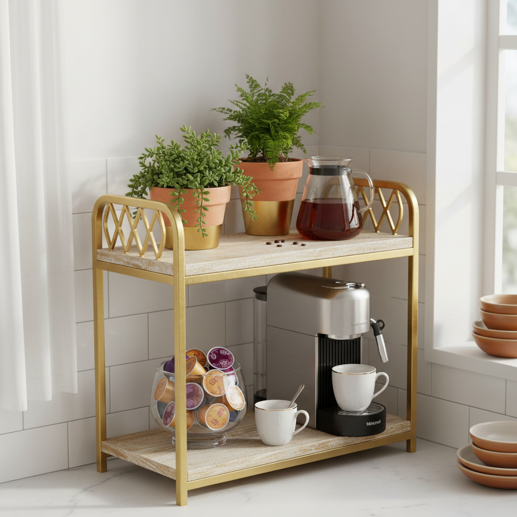 Coffee bar shelf styled corner
