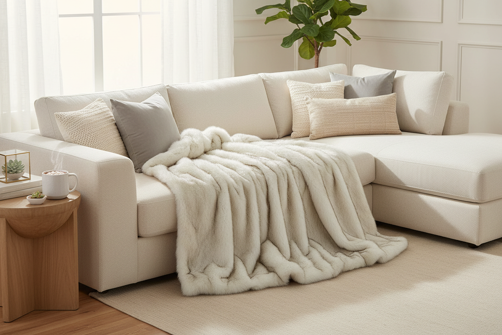 Luxury White Faux Fur Throw - Living Room