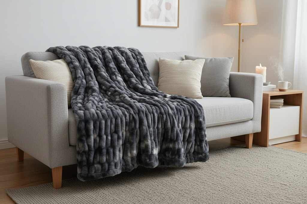 Ruched Faux Fur Throw - Living Room