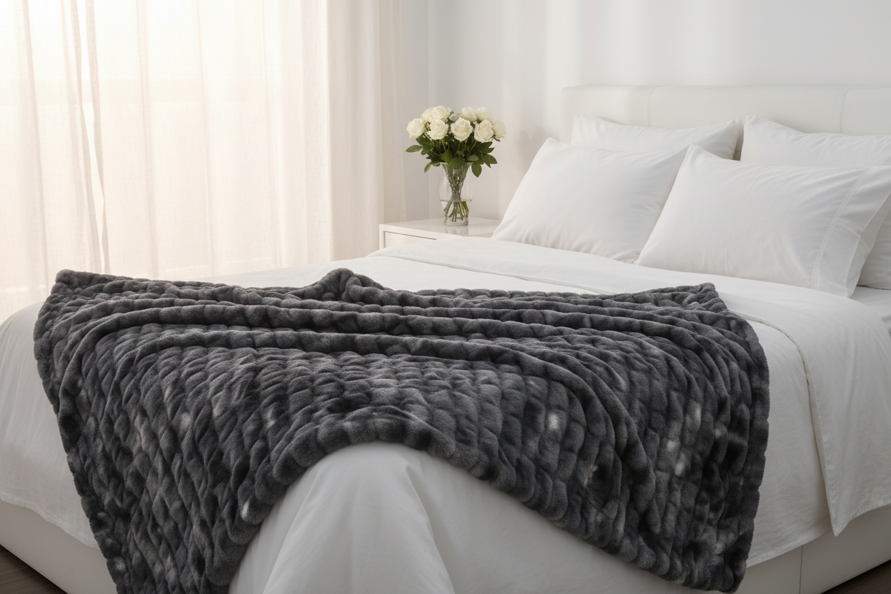 Ruched Fur Throw - Bedroom