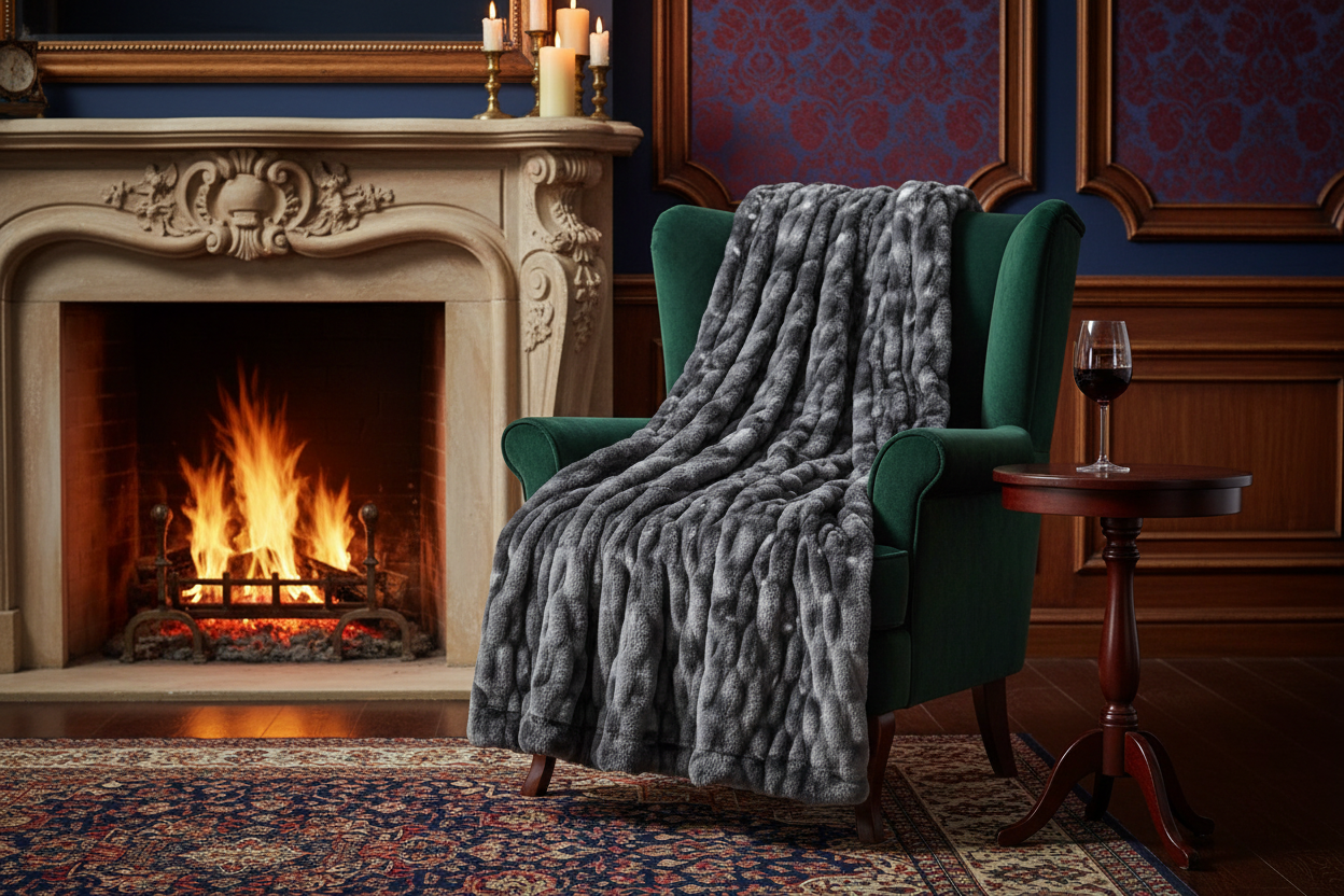 Ruched Fur Throw - Fireplace Luxury