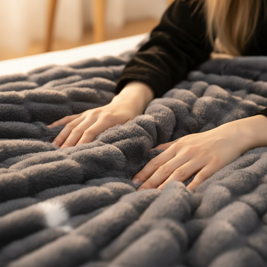 Ruched Fur Throw - Texture Hands