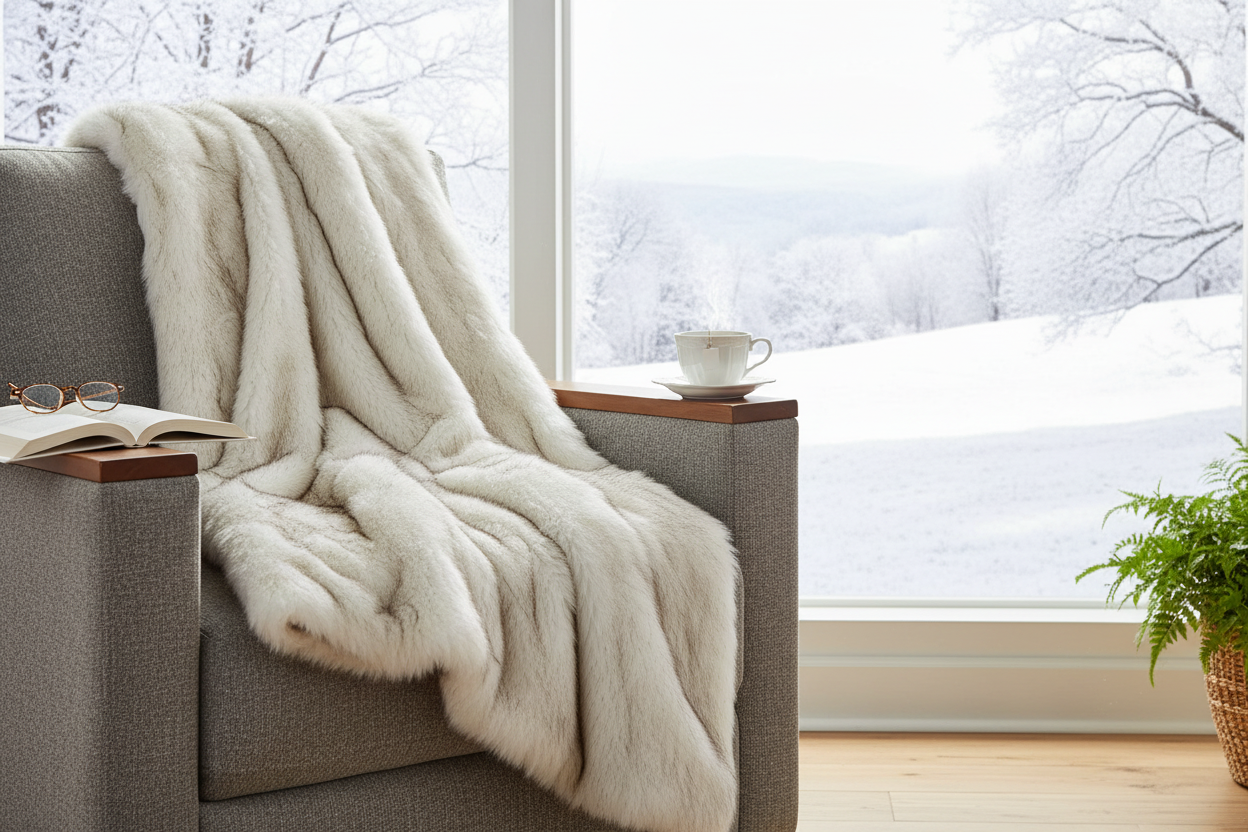 White Faux Fur Throw - Armchair