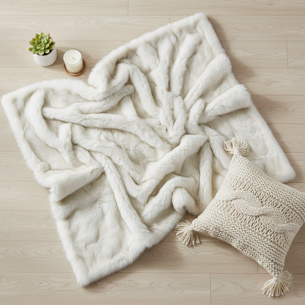 White Faux Fur Throw - Flat Lay